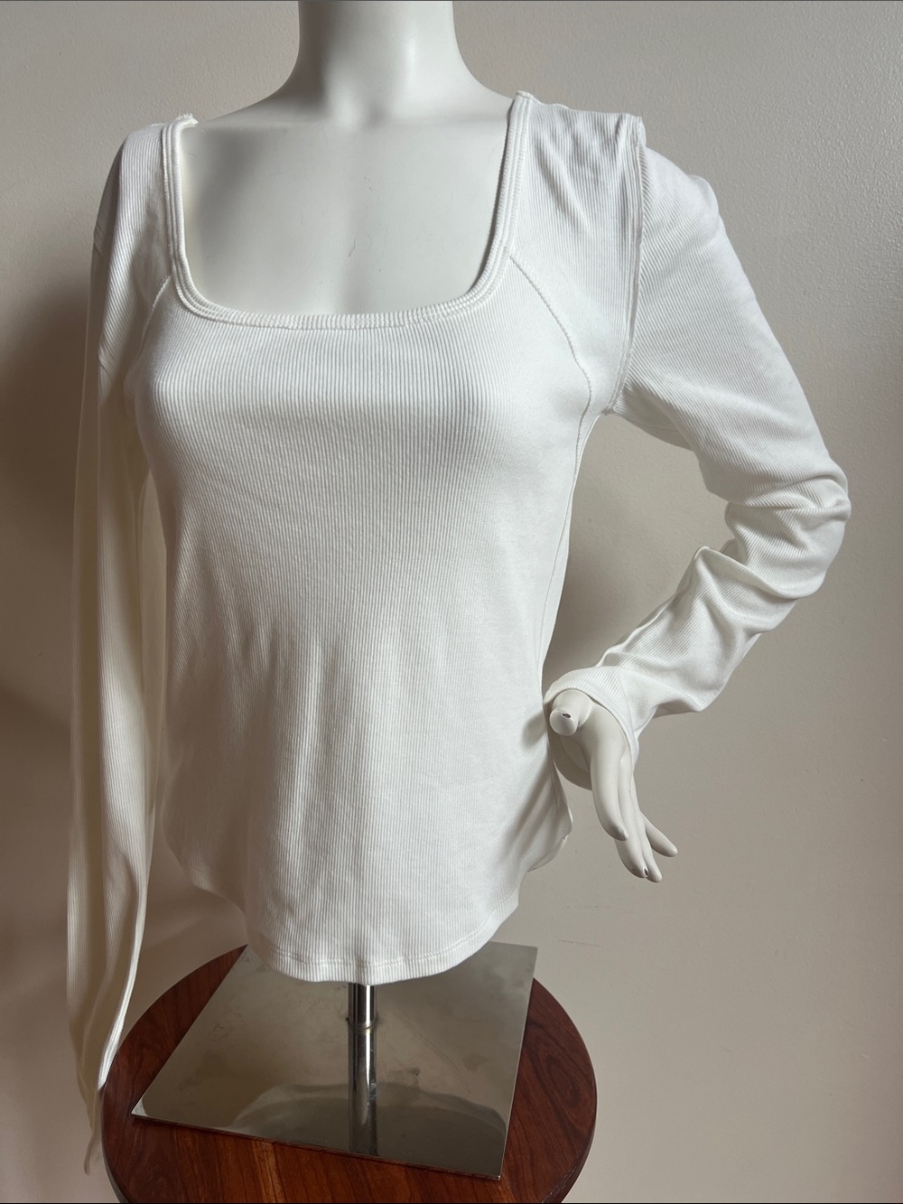 We The Free White Square-Neck Ribbed Long Sleeve Top